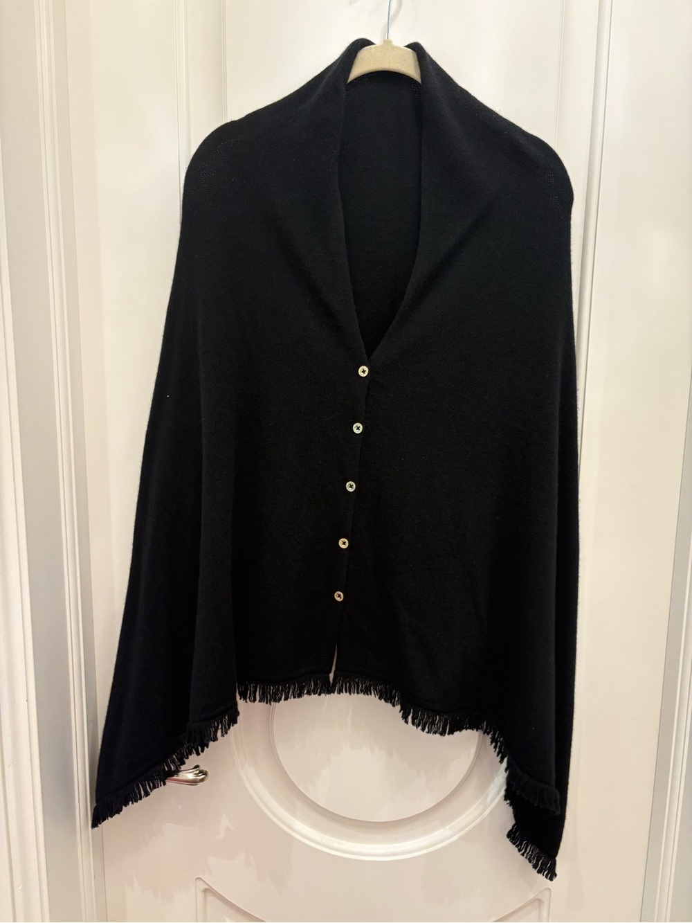 Lilly Pulitzer Black Button-Front Shawl with Fringe
